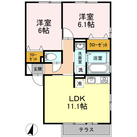 ルミエール　B 102号室 間取り