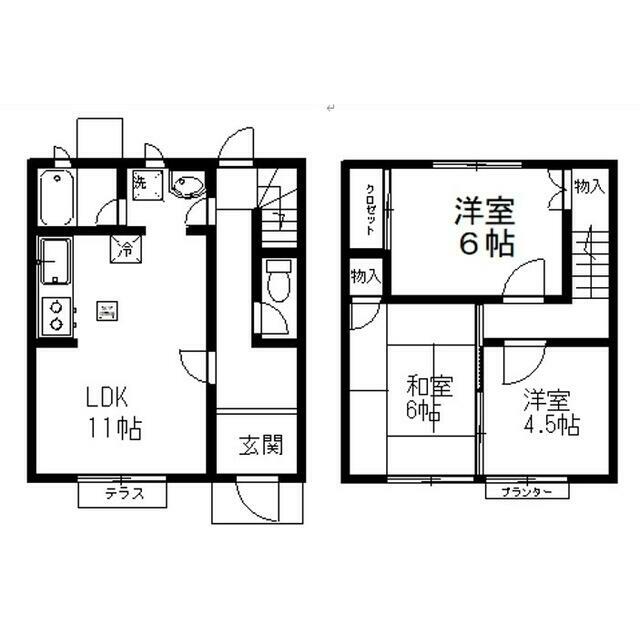 テラス国府Ｂ棟 1号室 間取り