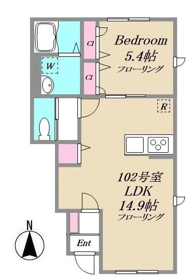 マロンハイム 102号室 間取り