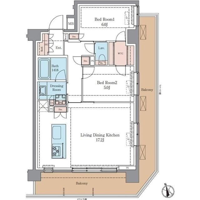 ＬＵＸＥＮＡ＋ＰＡＷＳ藤沢 105号室 間取り