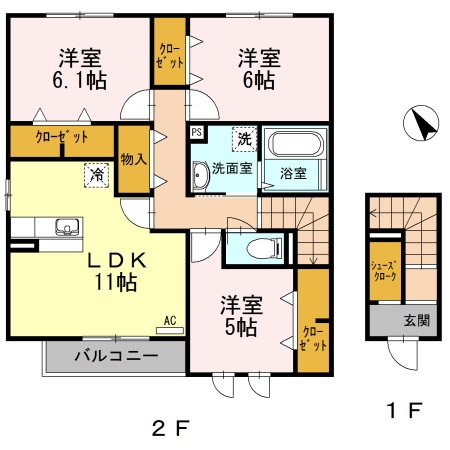ハイネスE 201号室 間取り