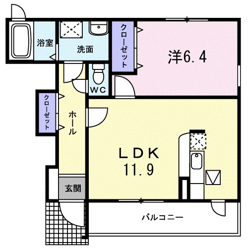 グロリオーサ　Ⅰ 102号室 間取り