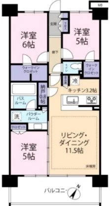 シティテラス横濱戸塚　B棟 2F号室 間取り