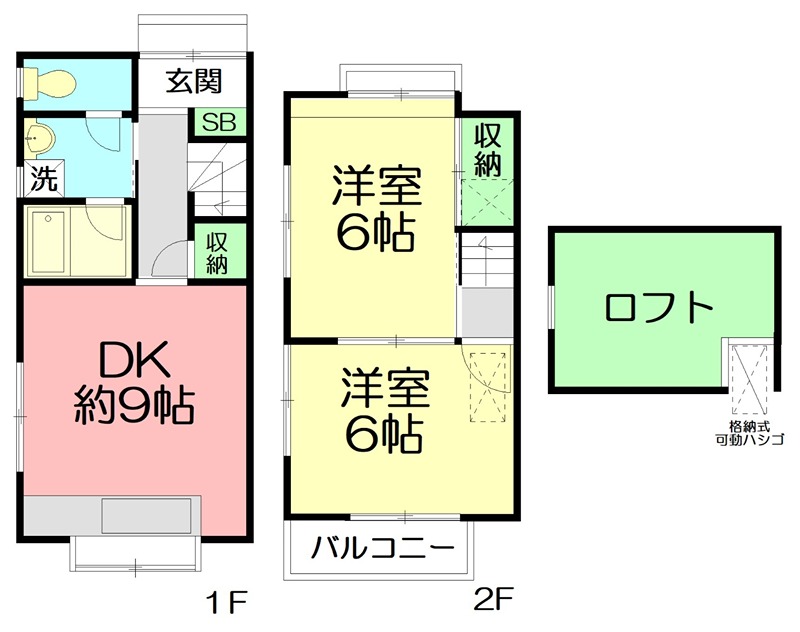 テラス森 西側 1-2F号室 間取り