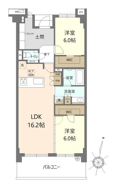 グランパレス茅ヶ崎東海岸 104号室 間取り