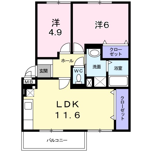 フルールジャルダン 101号室 間取り