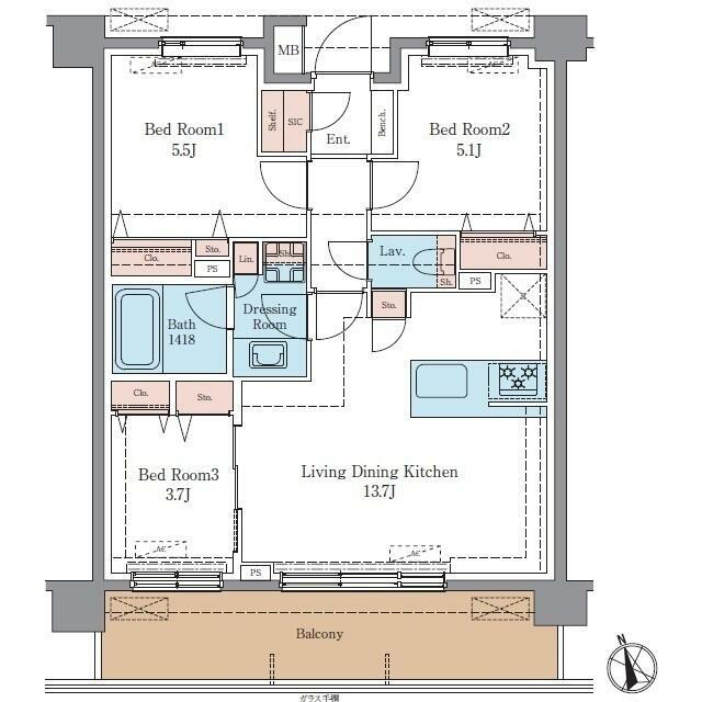 LUXENA+PAWS藤沢 0306号室 間取り