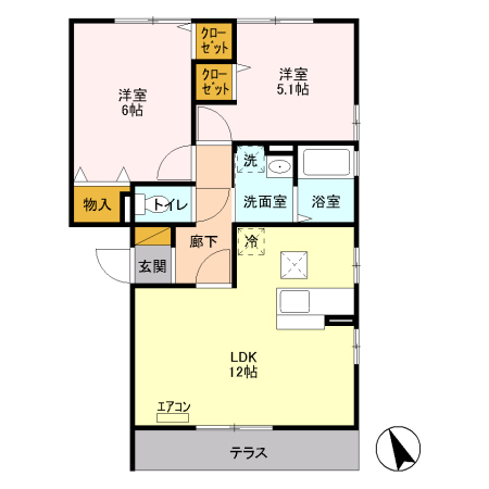 セゾン ボナール 102号室 間取り