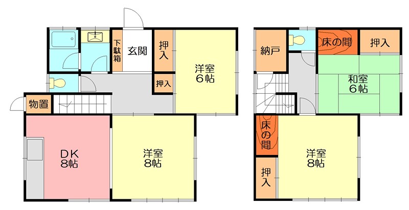 稲村ガ崎貸家　Ａ棟(奥) 間取り