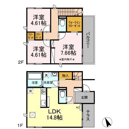 愛甲西貸家 C1 間取り