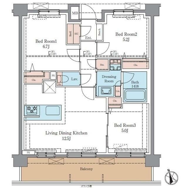 ＬＵＸＥＮＡ＋ＰＡＷＳ藤沢 207号室 間取り