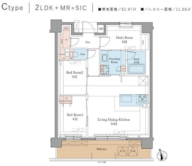 ＬＵＸＥＮＡ＋ＰＡＷＳ藤沢 305号室 間取り