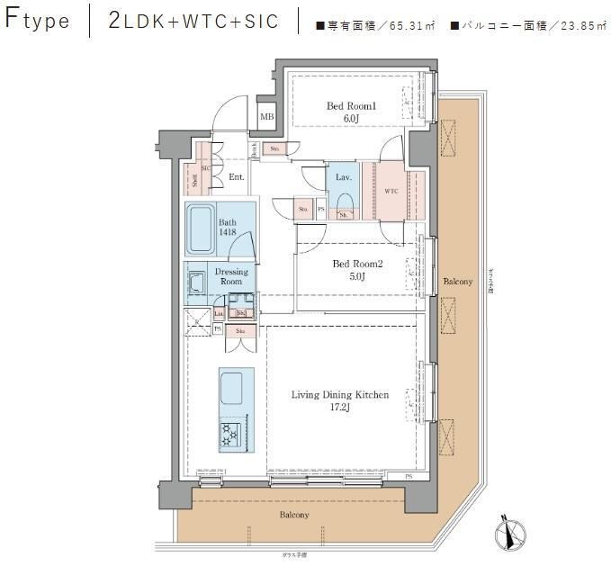 ＬＵＸＥＮＡ＋ＰＡＷＳ藤沢 308号室 間取り