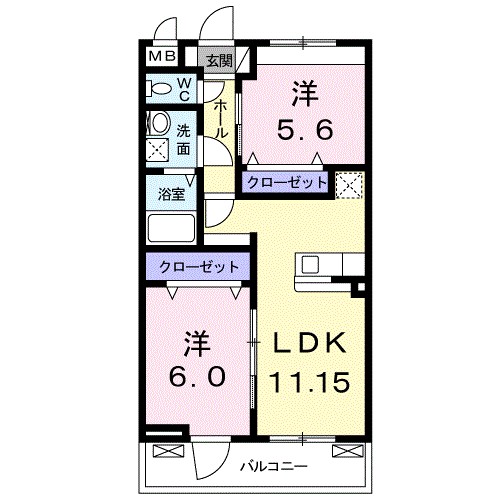 ヴェルメイユ 203号室 間取り