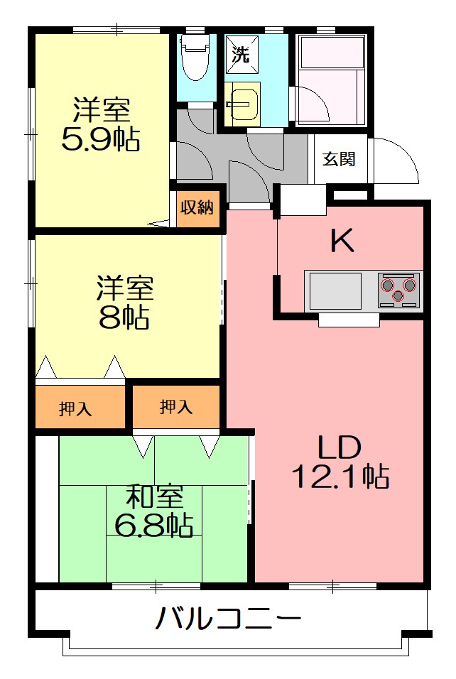 ル・ソレイユ弥勒寺 202号室 間取り