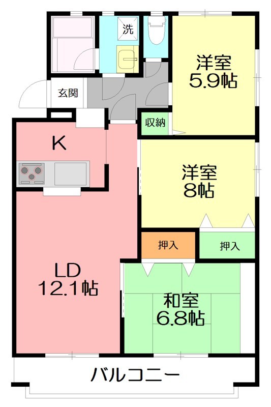 ル・ソレイユ弥勒寺 101号室 間取り