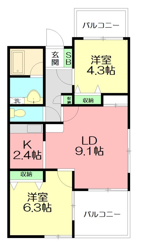シャンテ伊勢原 301号室 間取り