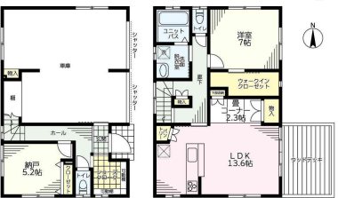 平塚市四之宮６丁目ガレージハウス 間取り