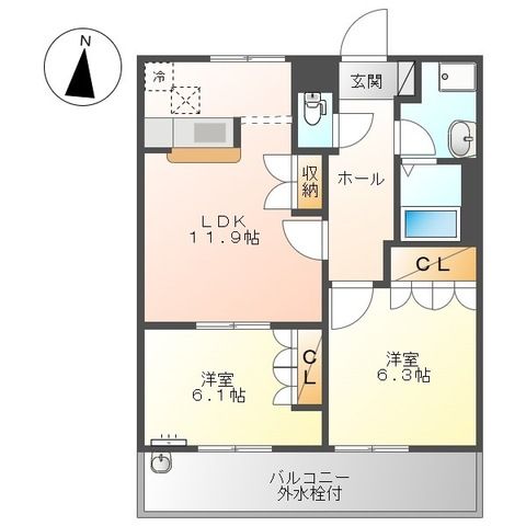 レインボーⅡ 106号室 間取り