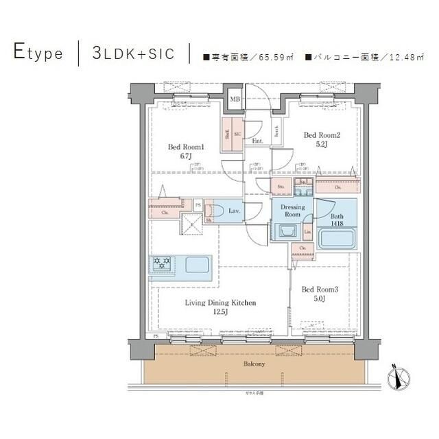 ＬＵＸＥＮＡ＋ＰＡＷＳ藤沢 104号室 間取り