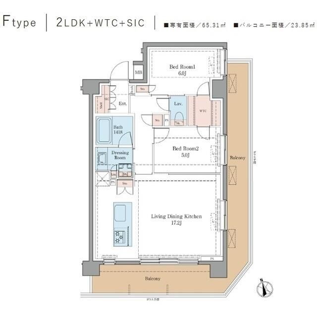 ＬＵＸＥＮＡ＋ＰＡＷＳ藤沢 208号室 間取り