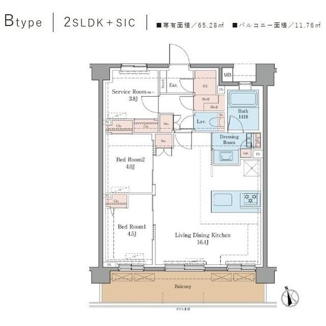 ＬＵＸＥＮＡ＋ＰＡＷＳ藤沢 504号室 間取り