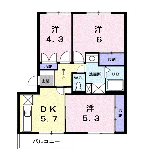 グランデュール 301号室 間取り