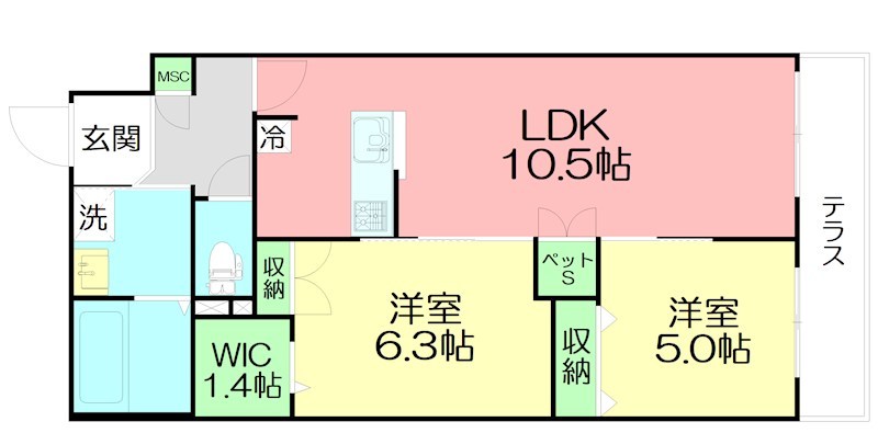 ベルビウ 中海岸 103号室 間取り