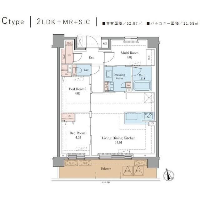 ＬＵＸＥＮＡ＋ＰＡＷＳ藤沢 205号室 間取り