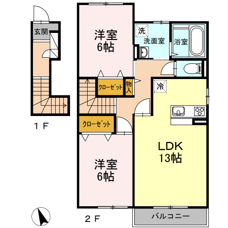 越の山ハイツ　B 201号室 間取り