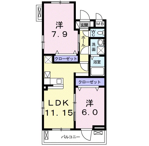 ヴェルメイユ 104号室 間取り
