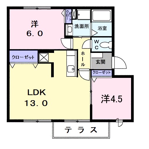 グリュークアネックス　Ａ 102号室 間取り