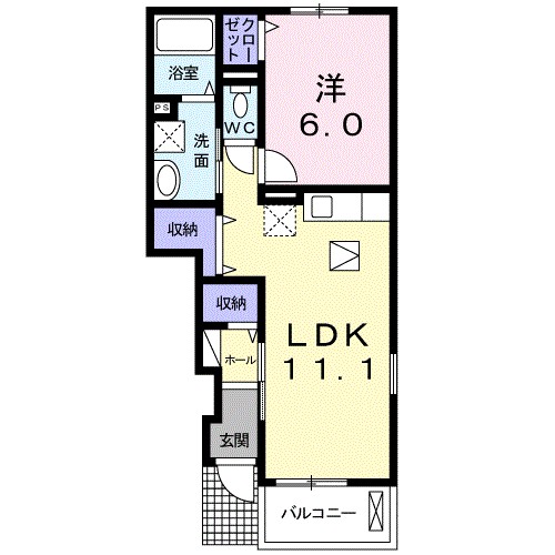フルールⅠ 102号室 間取り