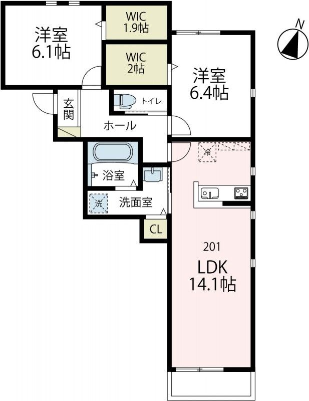 プレシャス北矢名 201号室 間取り
