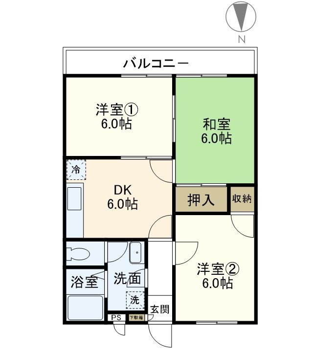 カネイチハイツA棟 A102号室 間取り