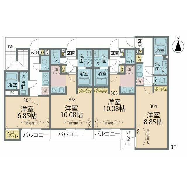 カインドネス愛甲石田West 303号室 間取り