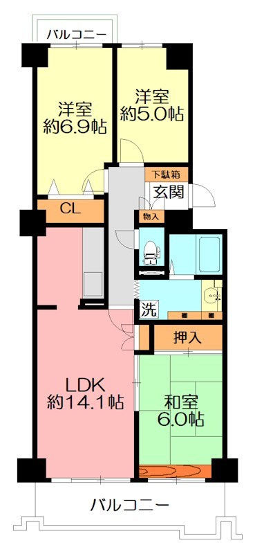 戸塚ハイライズＣ棟 0411号室 間取り