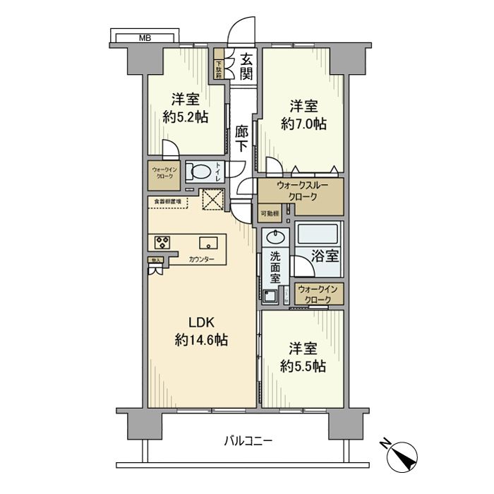 サンクレイドル伊勢原レジデンスブルームコート 14F号室 間取り