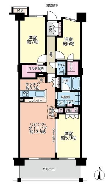 オーシャンステイツ湘南平塚グランフィールド 5F号室 間取り