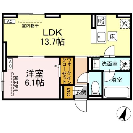 D Paina Odoriba 101号室 間取り