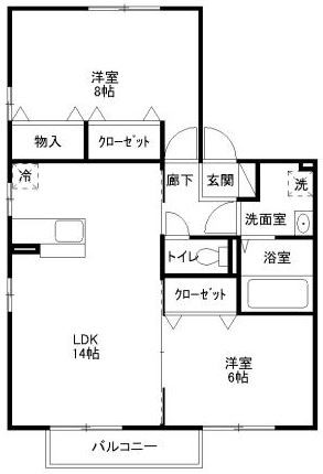 south wind Ⅱ 103号室 間取り