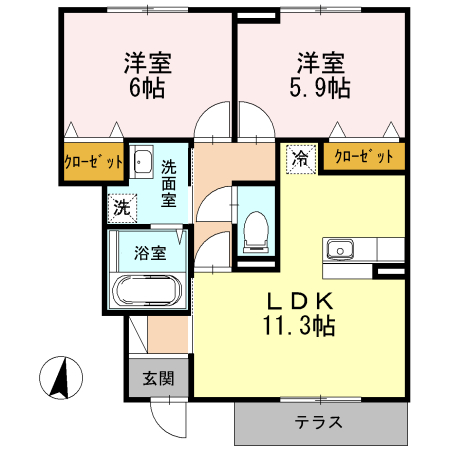 ラフォレスト 102号室 間取り