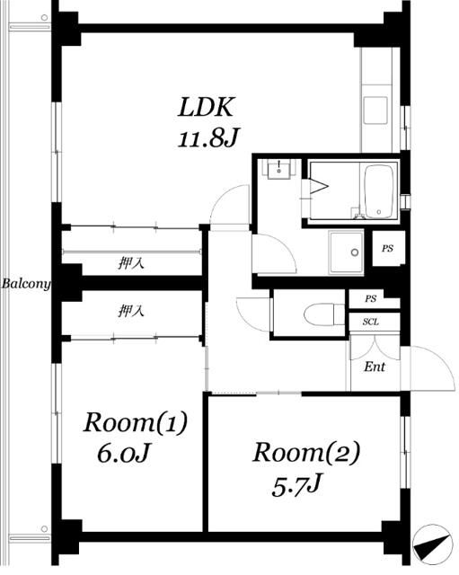 北茅ヶ崎アパートメント7号棟 405号室 間取り