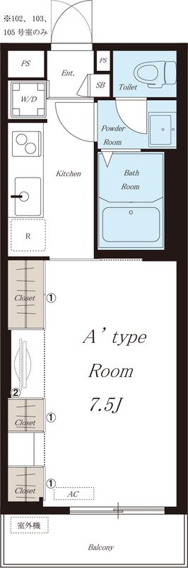 リブリ・ライヴ湘南 107号室 間取り