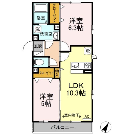 サザンクロス 201号室 間取り