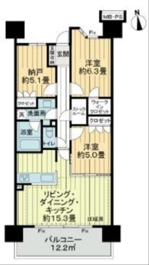 ライオンズ茅ヶ崎ザ・アイランズ　Ｉ街区 313号室 間取り