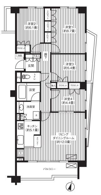 シエールグラン洋光台南公園 512号室 間取り