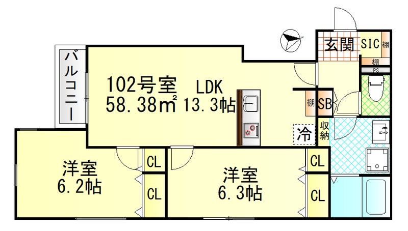 ヴィラージュ戸塚Ⅱ 102号室 間取り