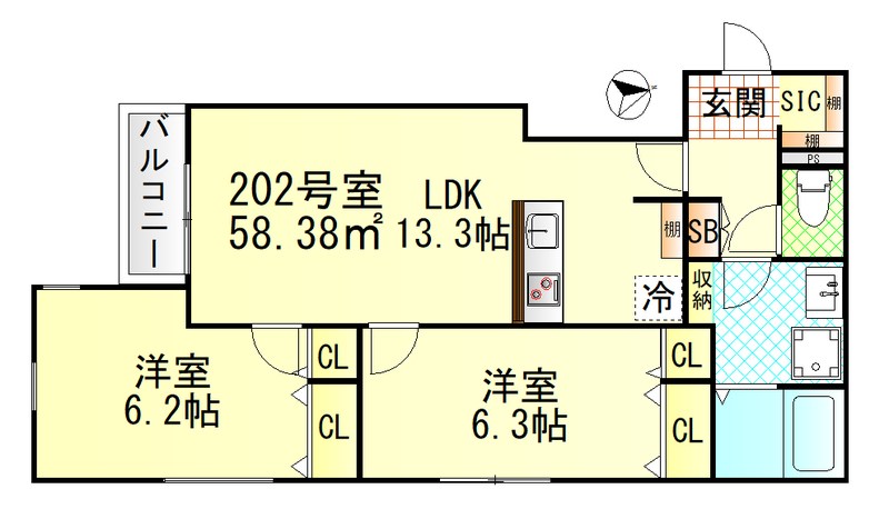 ヴィラージュ戸塚Ⅱ 202号室 間取り