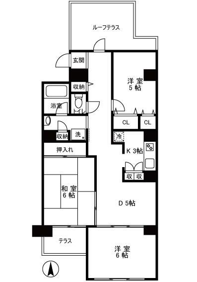 朝日プラザ桜ケ丘Ⅱ 402号室 間取り